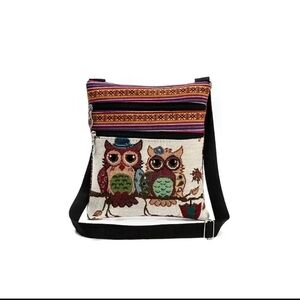 NWT Embroidered owl print canvas bag